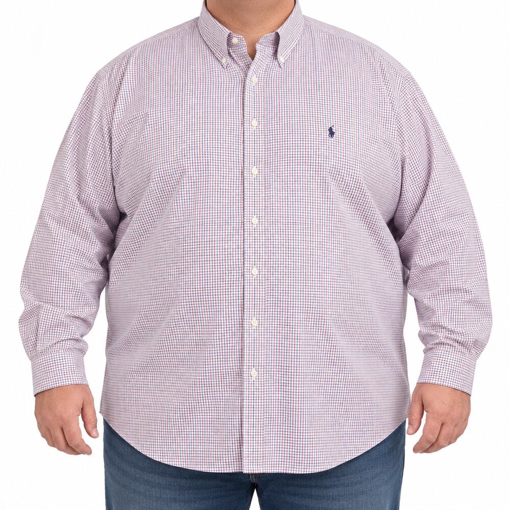 Ralph Lauren Shirt Mens Big 5X 5XB Red Blue Check Stretch Long Sleeve Button